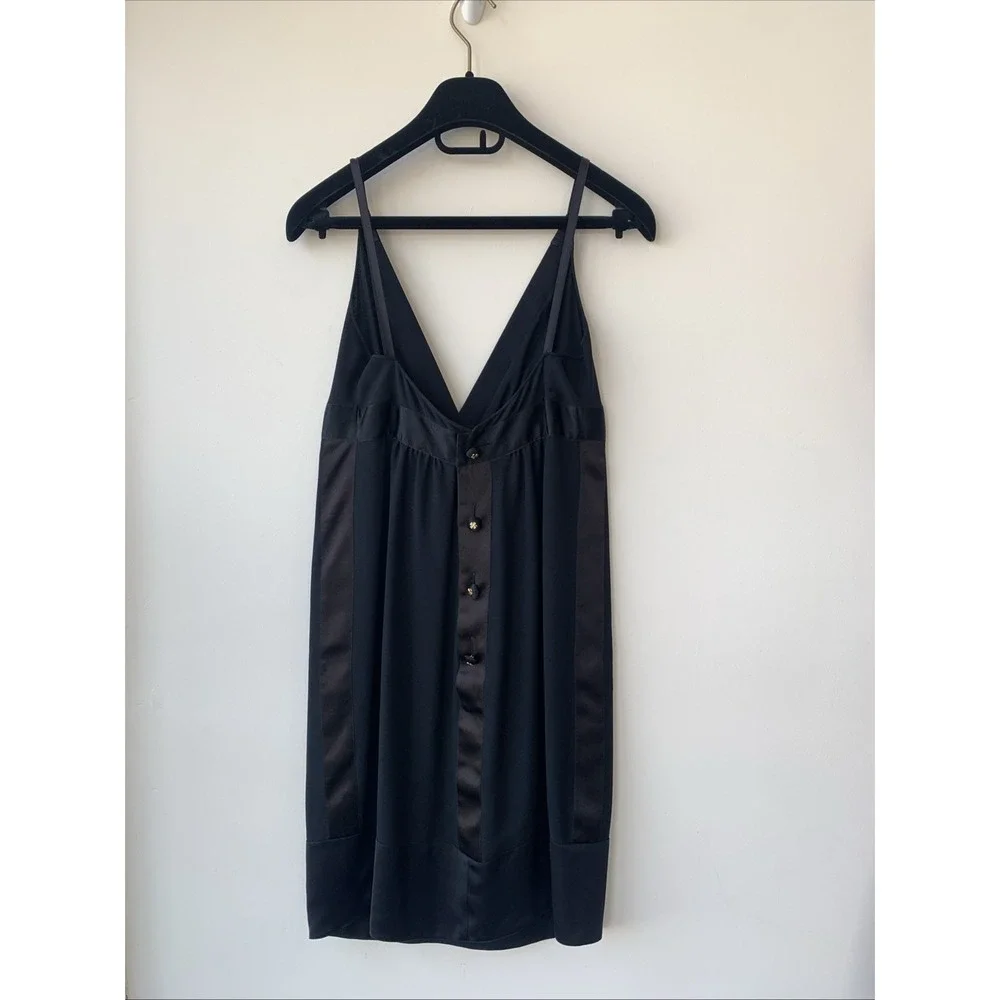 CHANEL BLACK SHEER SILK  SATIN BOW COCKTAIL DRESS 38